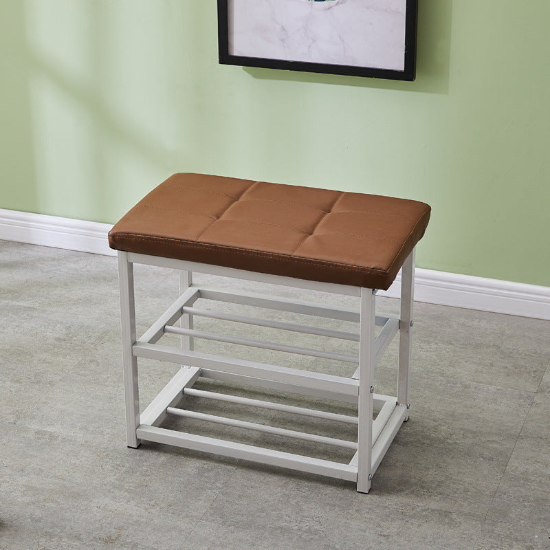 Contemporary Ottoman Faux Leather Upholstered Tufted Rectangle Ottoman with Bottom Rack