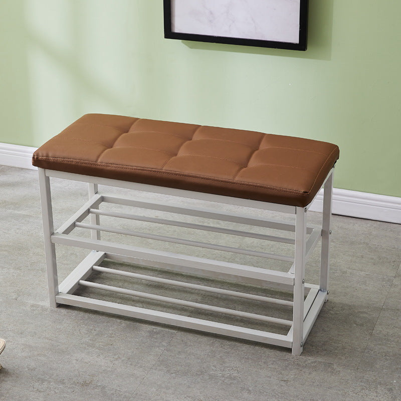 Contemporary Ottoman Faux Leather Upholstered Tufted Rectangle Ottoman with Bottom Rack