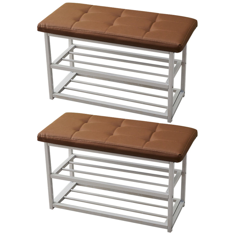 Contemporary Ottoman Faux Leather Upholstered Tufted Rectangle Ottoman with Bottom Rack