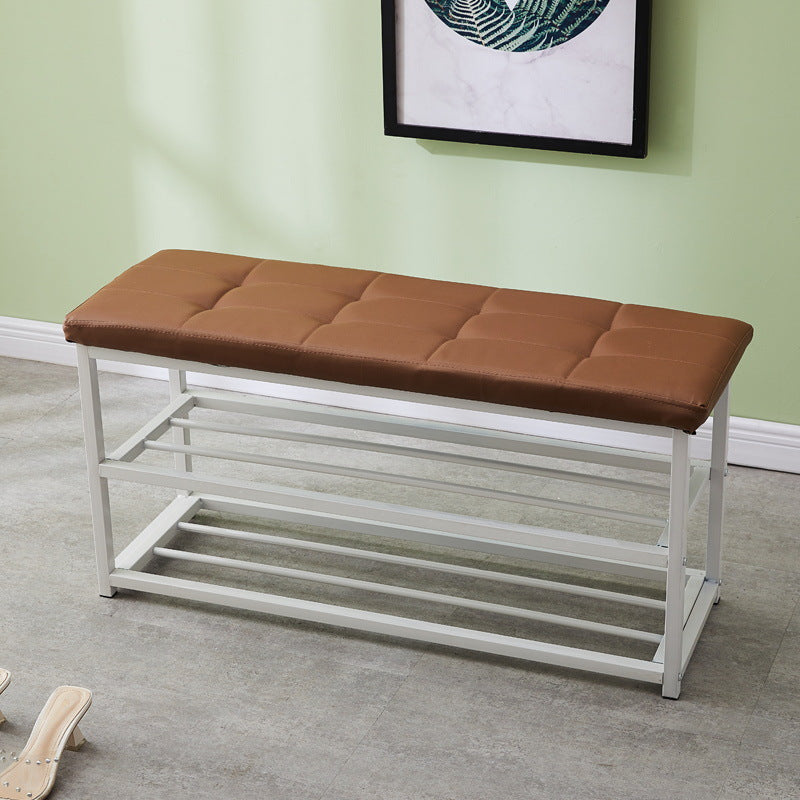 Contemporary Ottoman Faux Leather Upholstered Tufted Rectangle Ottoman with Bottom Rack