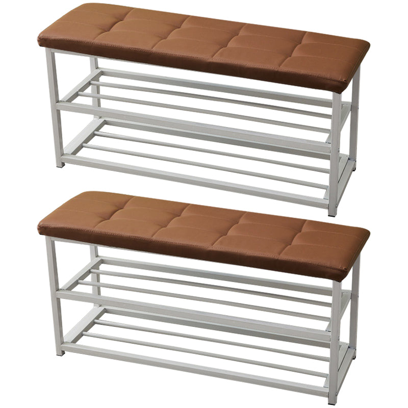 Contemporary Ottoman Faux Leather Upholstered Tufted Rectangle Ottoman with Bottom Rack