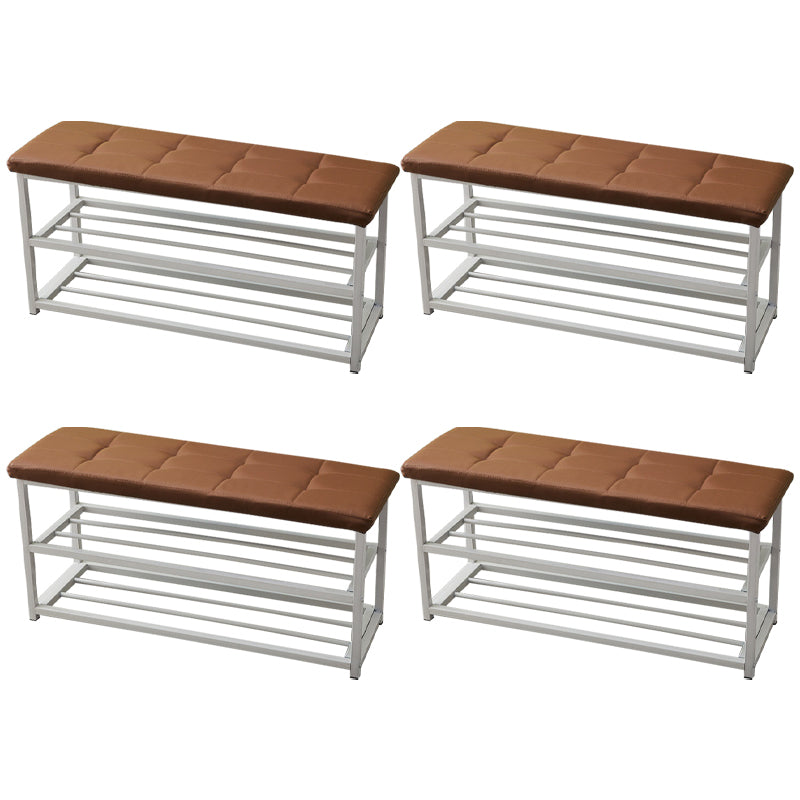 Contemporary Ottoman Faux Leather Upholstered Tufted Rectangle Ottoman with Bottom Rack