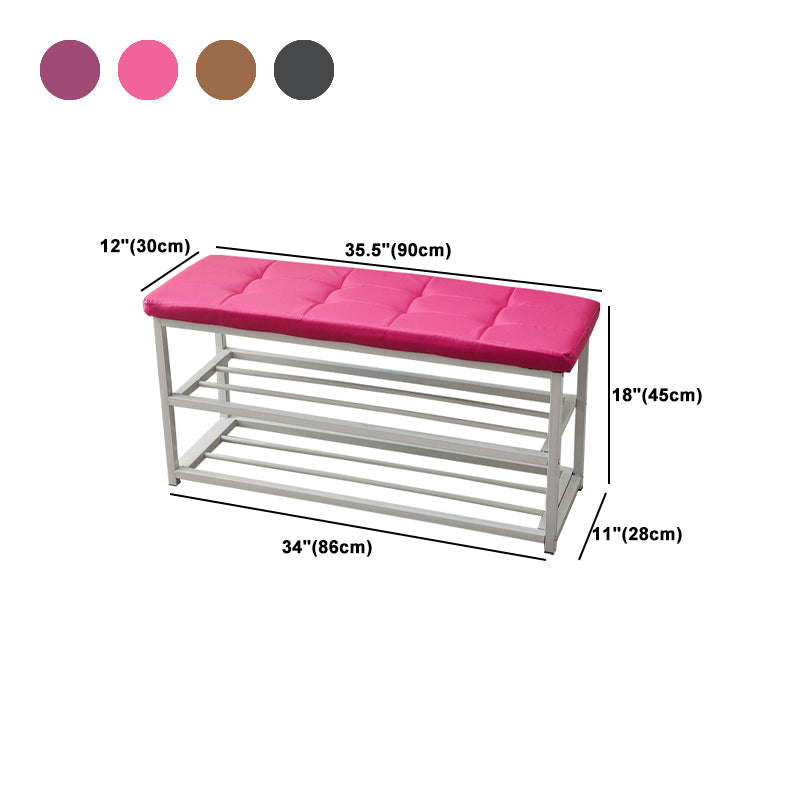 Contemporary Ottoman Faux Leather Upholstered Tufted Rectangle Ottoman with Bottom Rack