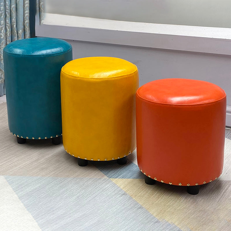 Modern PU Leather Pouf Chair Plain Cylinder Shape Nailhead Trim Sherpa Pouf