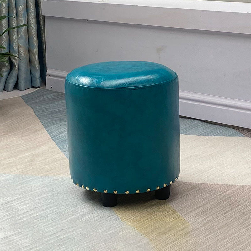 Modern PU Leather Pouf Chair Plain Cylinder Shape Nailhead Trim Sherpa Pouf
