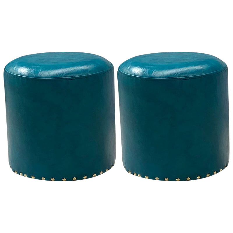 Modern PU Leather Pouf Chair Plain Cylinder Shape Nailhead Trim Sherpa Pouf