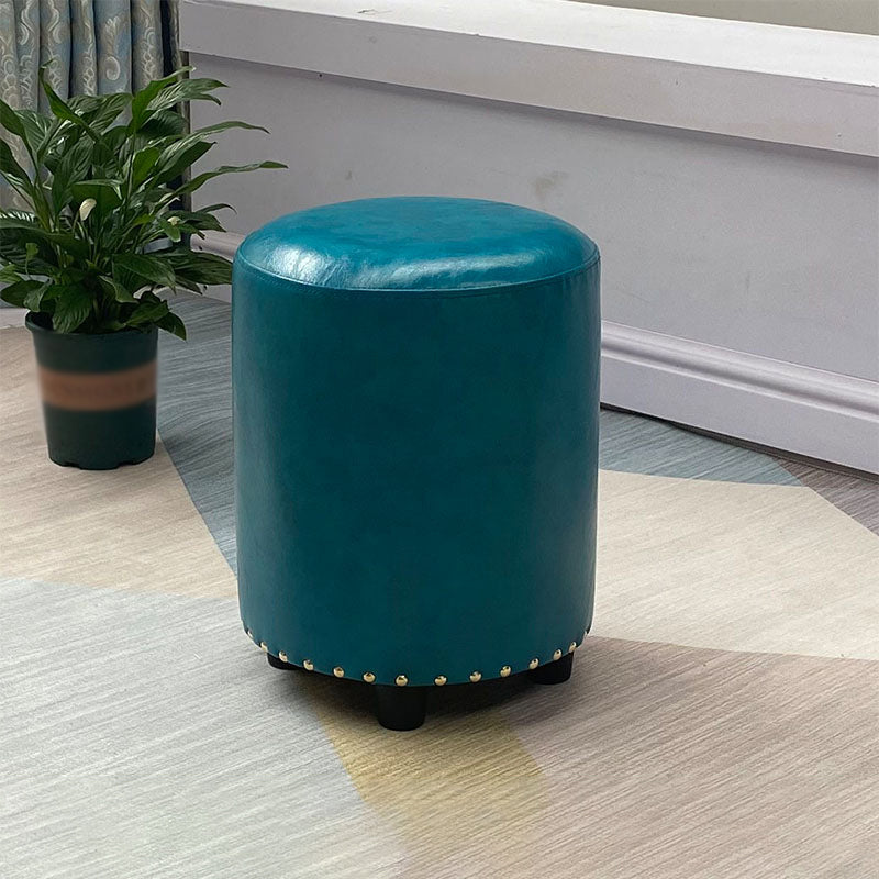 Modern PU Leather Pouf Chair Plain Cylinder Shape Nailhead Trim Sherpa Pouf