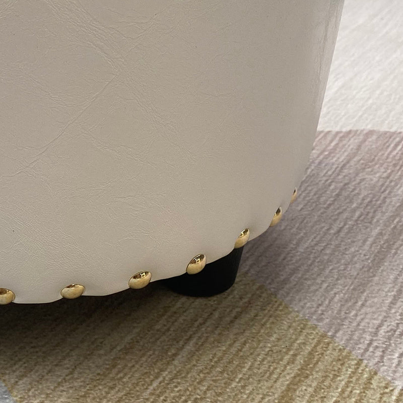 Modern PU Leather Pouf Chair Plain Cylinder Shape Nailhead Trim Sherpa Pouf