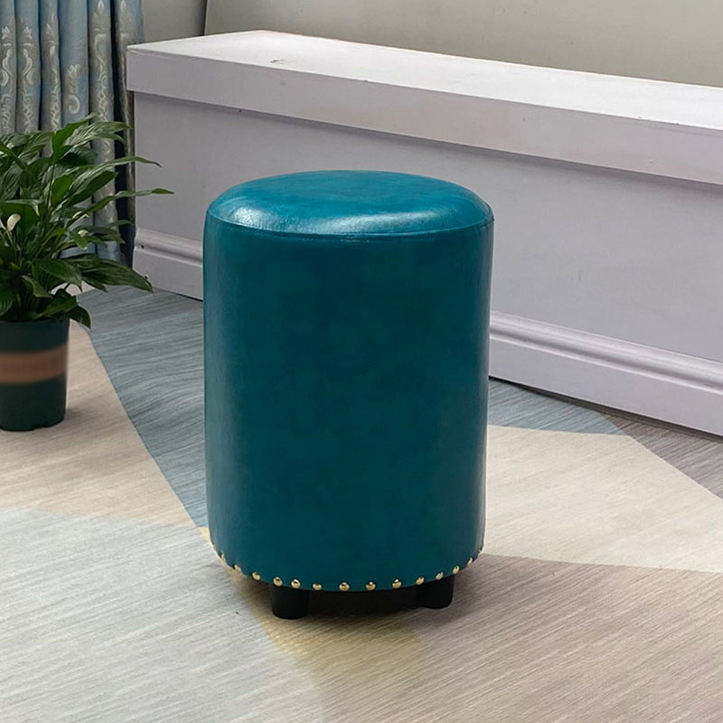 Modern PU Leather Pouf Chair Plain Cylinder Shape Nailhead Trim Sherpa Pouf