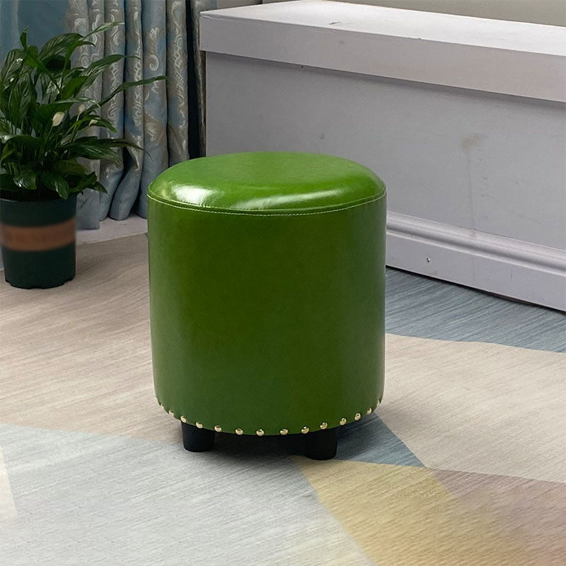 Modern PU Leather Pouf Chair Plain Cylinder Shape Nailhead Trim Sherpa Pouf