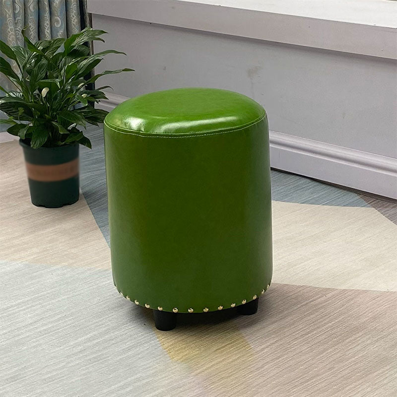 Modern PU Leather Pouf Chair Plain Cylinder Shape Nailhead Trim Sherpa Pouf