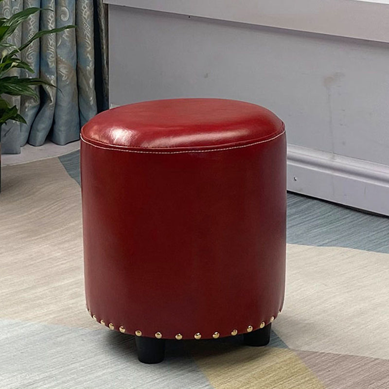 Modern PU Leather Pouf Chair Plain Cylinder Shape Nailhead Trim Sherpa Pouf