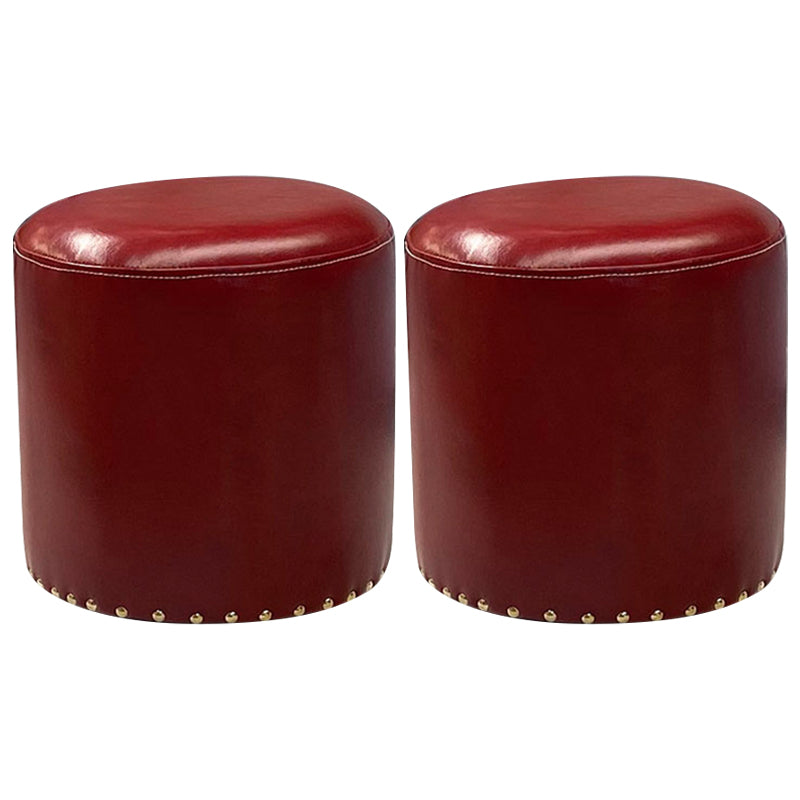 Modern PU Leather Pouf Chair Plain Cylinder Shape Nailhead Trim Sherpa Pouf