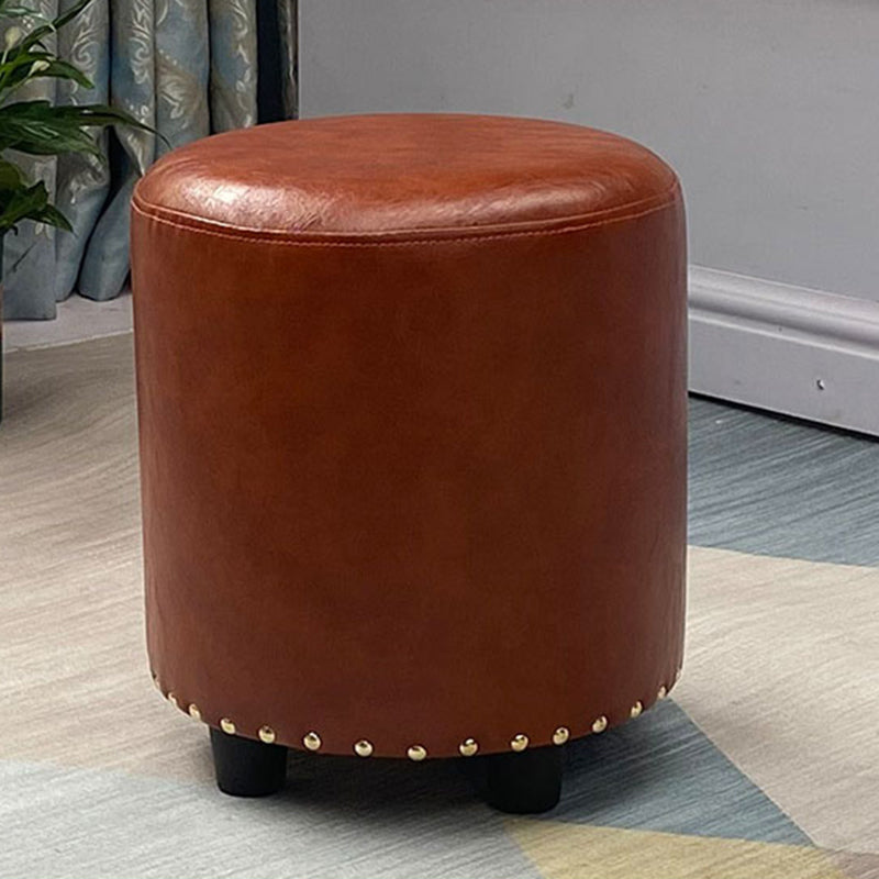 Modern PU Leather Pouf Chair Plain Cylinder Shape Nailhead Trim Sherpa Pouf