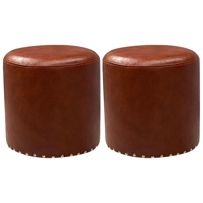 Modern PU Leather Pouf Chair Plain Cylinder Shape Nailhead Trim Sherpa Pouf