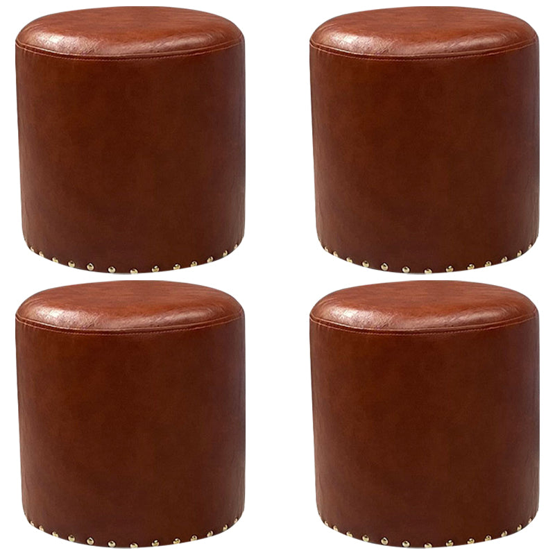 Modern PU Leather Pouf Chair Plain Cylinder Shape Nailhead Trim Sherpa Pouf