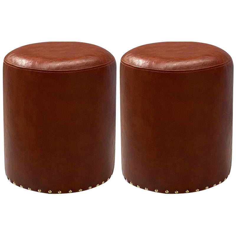 Modern PU Leather Pouf Chair Plain Cylinder Shape Nailhead Trim Sherpa Pouf