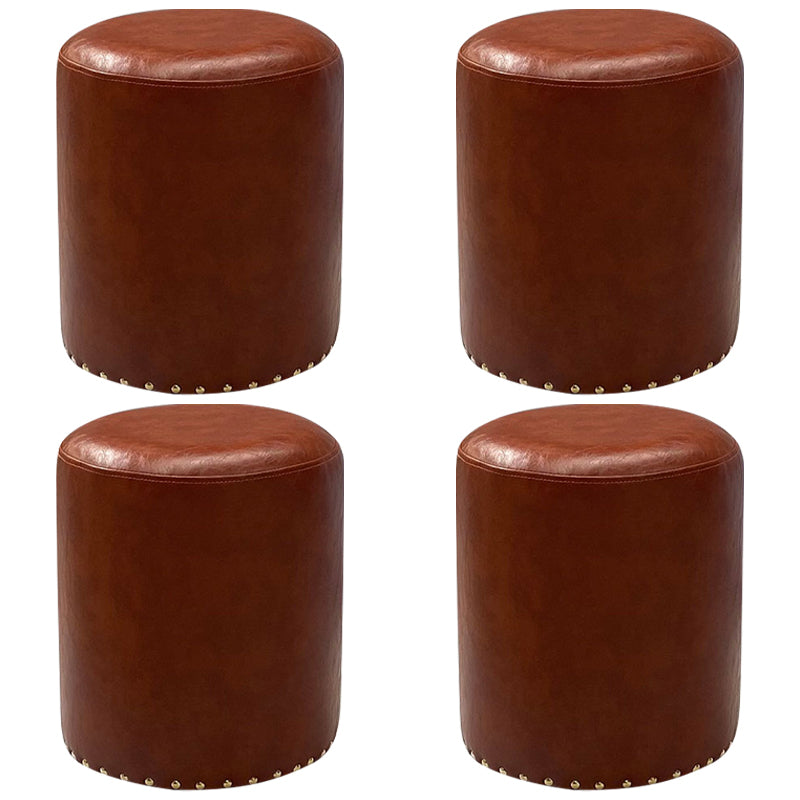 Modern PU Leather Pouf Chair Plain Cylinder Shape Nailhead Trim Sherpa Pouf