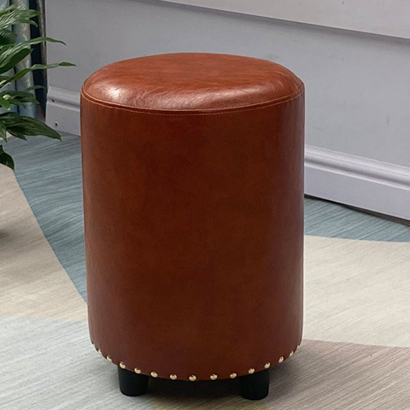 Modern PU Leather Pouf Chair Plain Cylinder Shape Nailhead Trim Sherpa Pouf