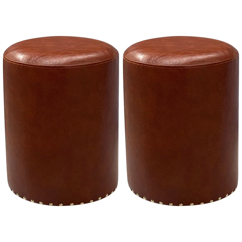 Modern PU Leather Pouf Chair Plain Cylinder Shape Nailhead Trim Sherpa Pouf
