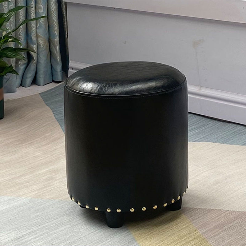 Modern PU Leather Pouf Chair Plain Cylinder Shape Nailhead Trim Sherpa Pouf