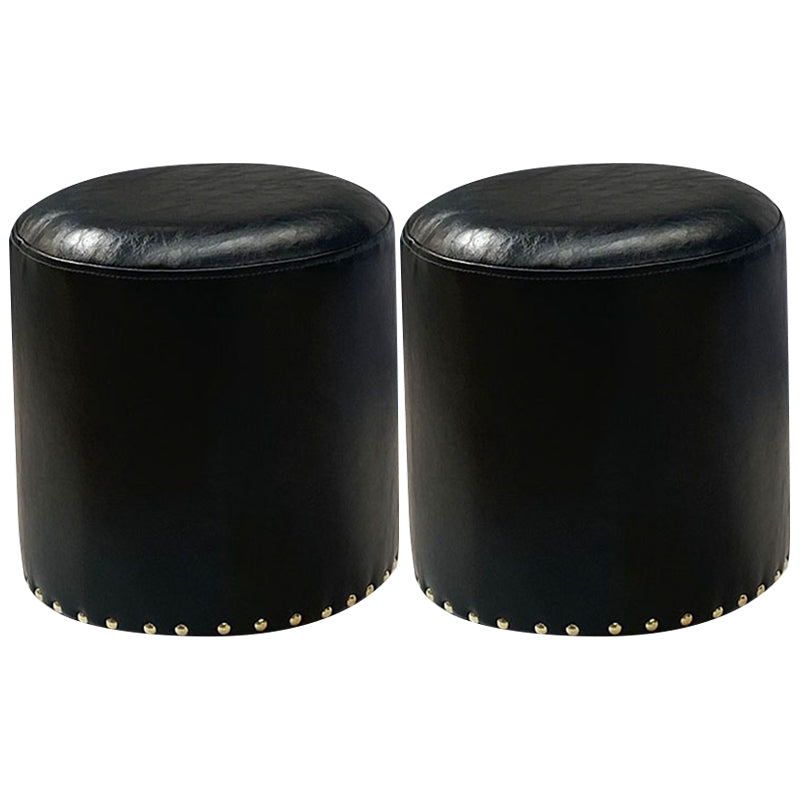 Modern PU Leather Pouf Chair Plain Cylinder Shape Nailhead Trim Sherpa Pouf