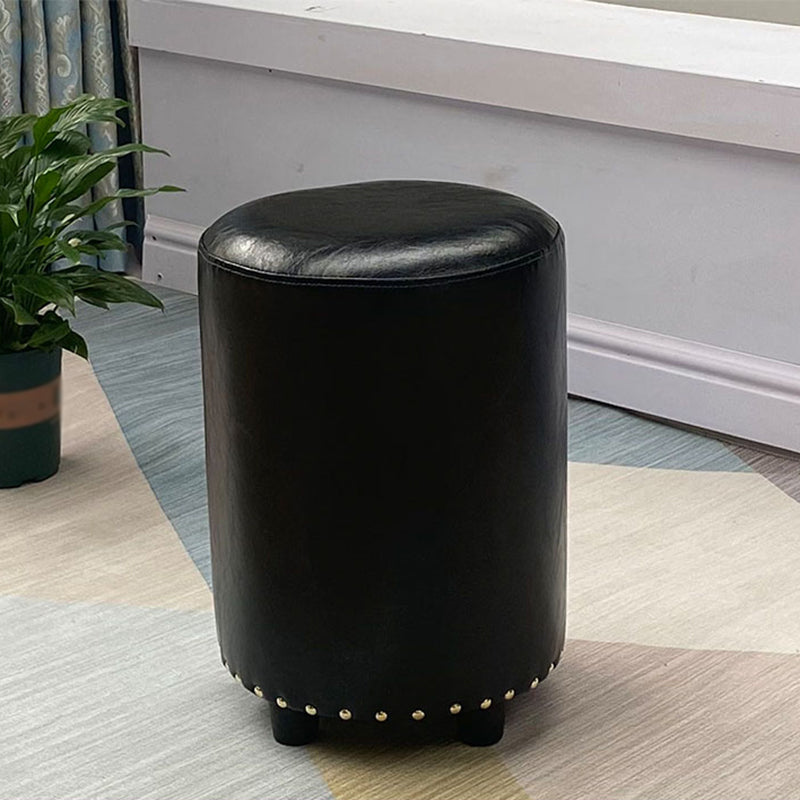Modern PU Leather Pouf Chair Plain Cylinder Shape Nailhead Trim Sherpa Pouf
