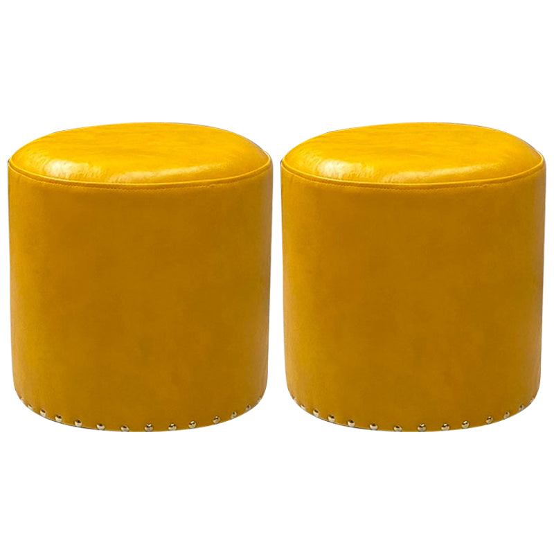 Modern PU Leather Pouf Chair Plain Cylinder Shape Nailhead Trim Sherpa Pouf