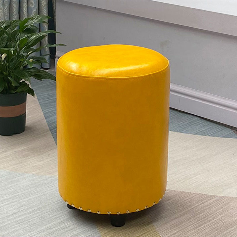 Modern PU Leather Pouf Chair Plain Cylinder Shape Nailhead Trim Sherpa Pouf