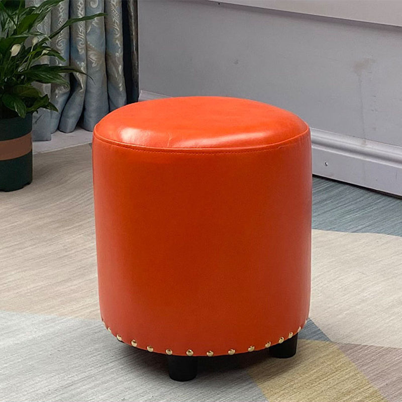 Modern PU Leather Pouf Chair Plain Cylinder Shape Nailhead Trim Sherpa Pouf