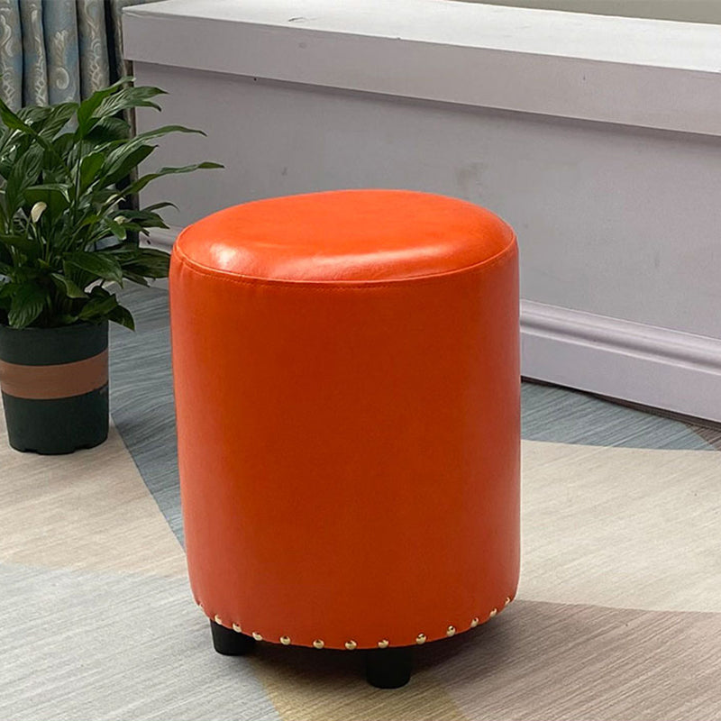 Modern PU Leather Pouf Chair Plain Cylinder Shape Nailhead Trim Sherpa Pouf