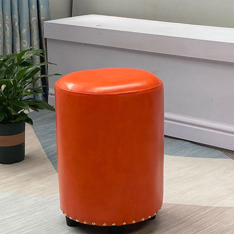 Modern PU Leather Pouf Chair Plain Cylinder Shape Nailhead Trim Sherpa Pouf