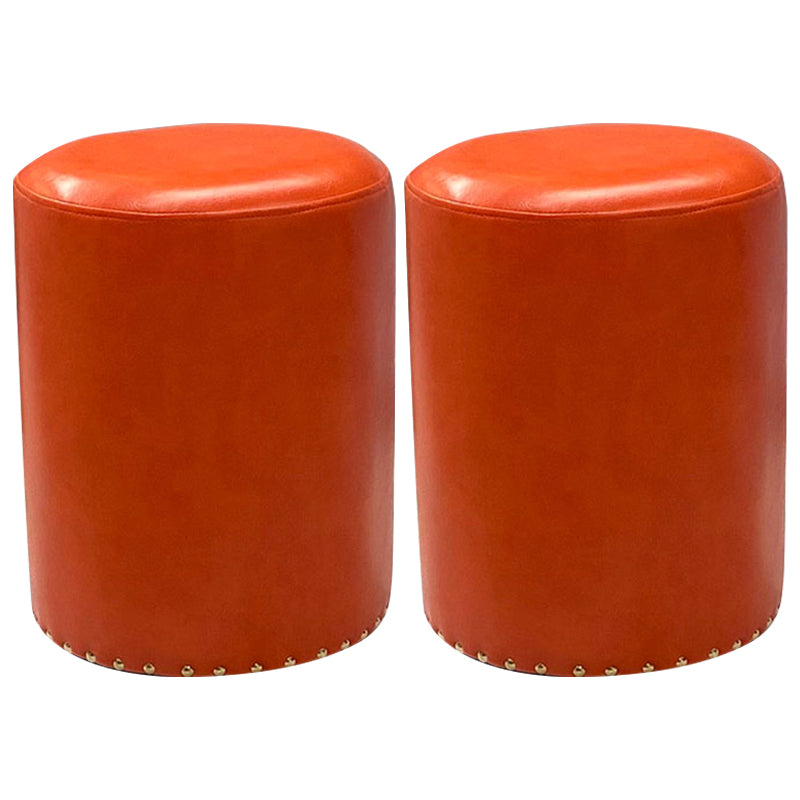 Modern PU Leather Pouf Chair Plain Cylinder Shape Nailhead Trim Sherpa Pouf