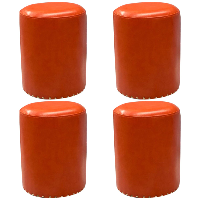 Modern PU Leather Pouf Chair Plain Cylinder Shape Nailhead Trim Sherpa Pouf