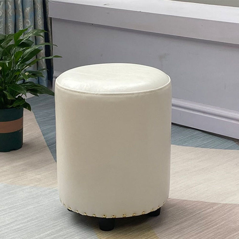Modern PU Leather Pouf Chair Plain Cylinder Shape Nailhead Trim Sherpa Pouf