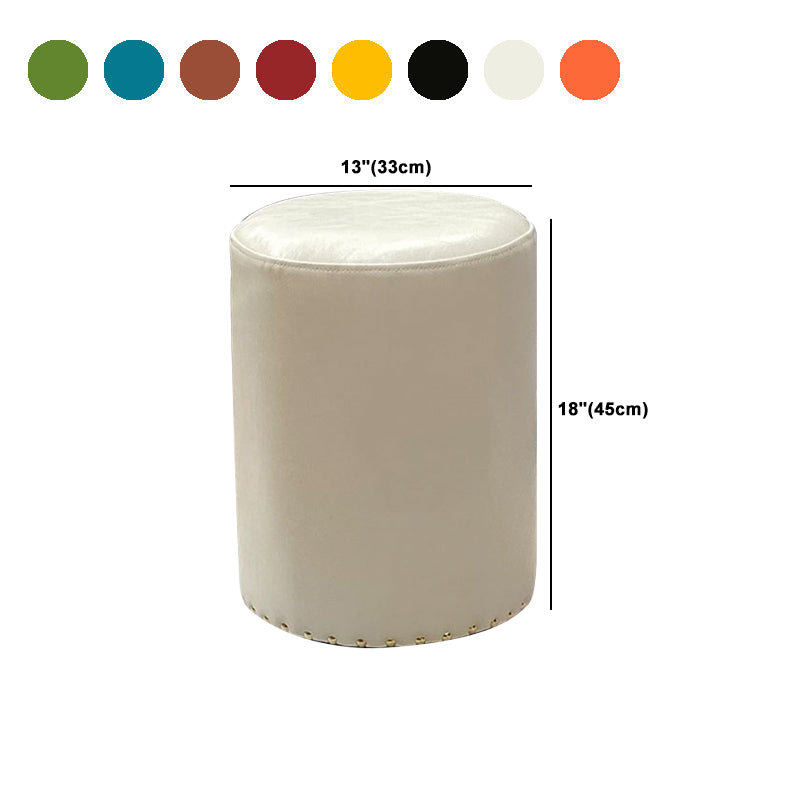 Modern PU Leather Pouf Chair Plain Cylinder Shape Nailhead Trim Sherpa Pouf