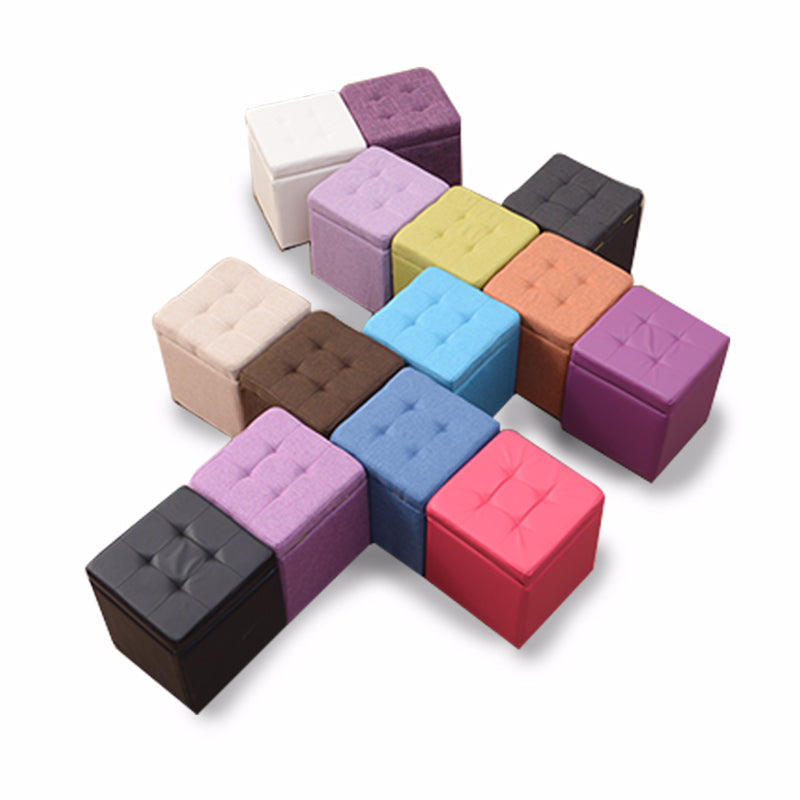 Mid-Century Modern Pouf Ottoman Faux Leather Tufted Square Ottoman with Storage