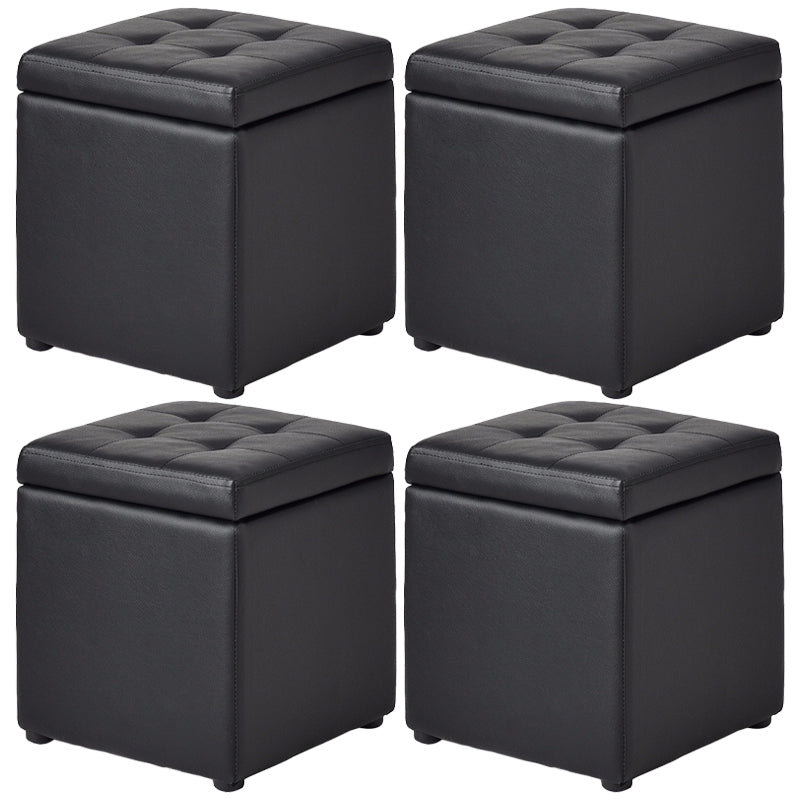 Mid-Century Modern Pouf Ottoman Faux Leather Tufted Square Ottoman with Storage