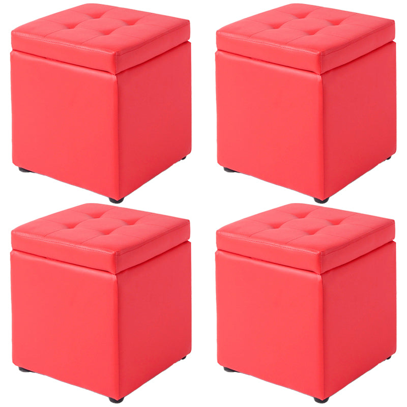 Mid-Century Modern Pouf Ottoman Faux Leather Tufted Square Ottoman with Storage