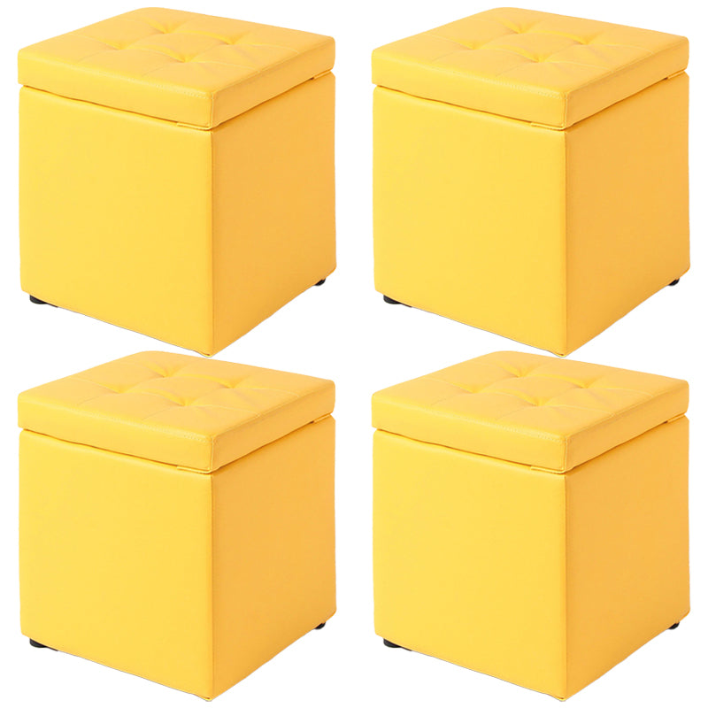 Mid-Century Modern Pouf Ottoman Faux Leather Tufted Square Ottoman with Storage