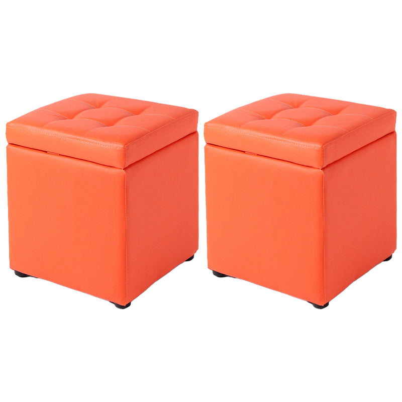 Mid-Century Modern Pouf Ottoman Faux Leather Tufted Square Ottoman with Storage