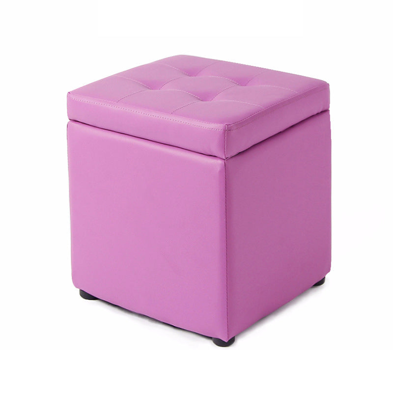 Mid-Century Modern Pouf Ottoman Faux Leather Tufted Square Ottoman with Storage