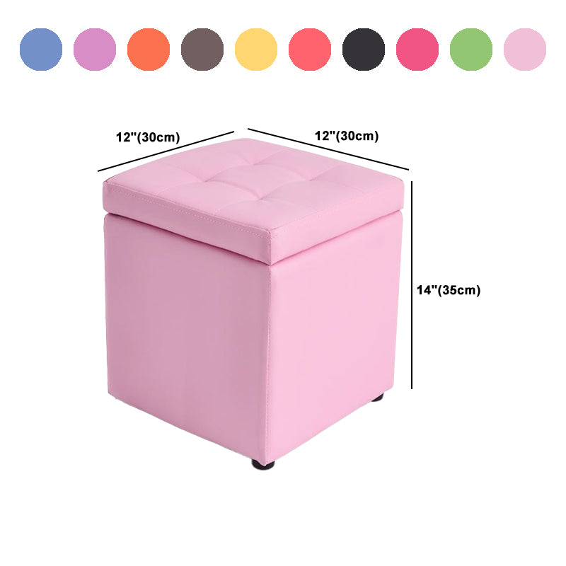 Mid-Century Modern Pouf Ottoman Faux Leather Tufted Square Ottoman with Storage