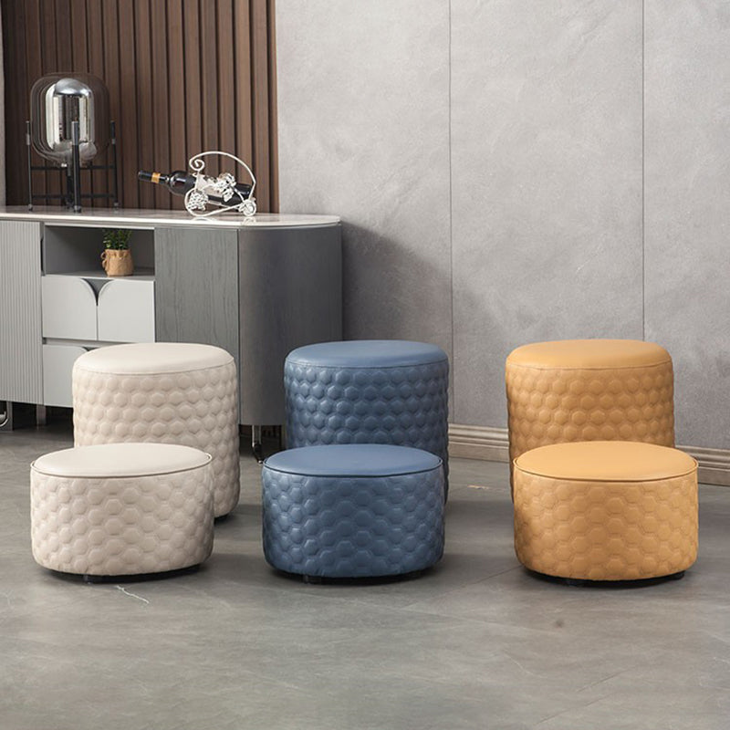 Stylish PU Ottoman Solid Color Water Resistant Round Footstool Ottoman