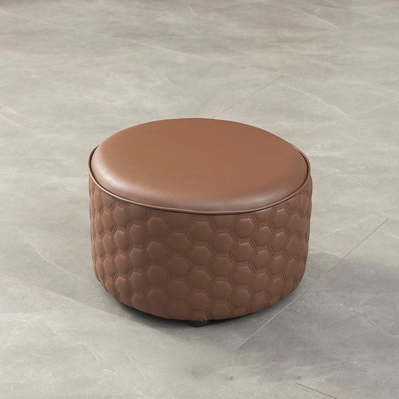 Stylish PU Ottoman Solid Color Water Resistant Round Footstool Ottoman