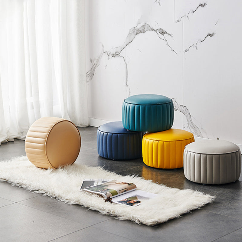 Modern Water Resistant Pouf Pure Color Round Leather Indoor Pouf