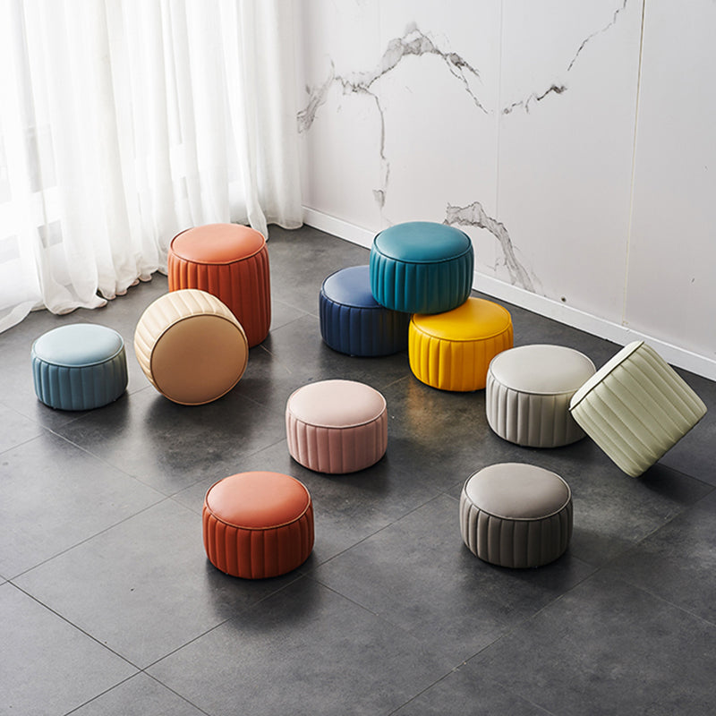 Modern Water Resistant Pouf Pure Color Round Leather Indoor Pouf