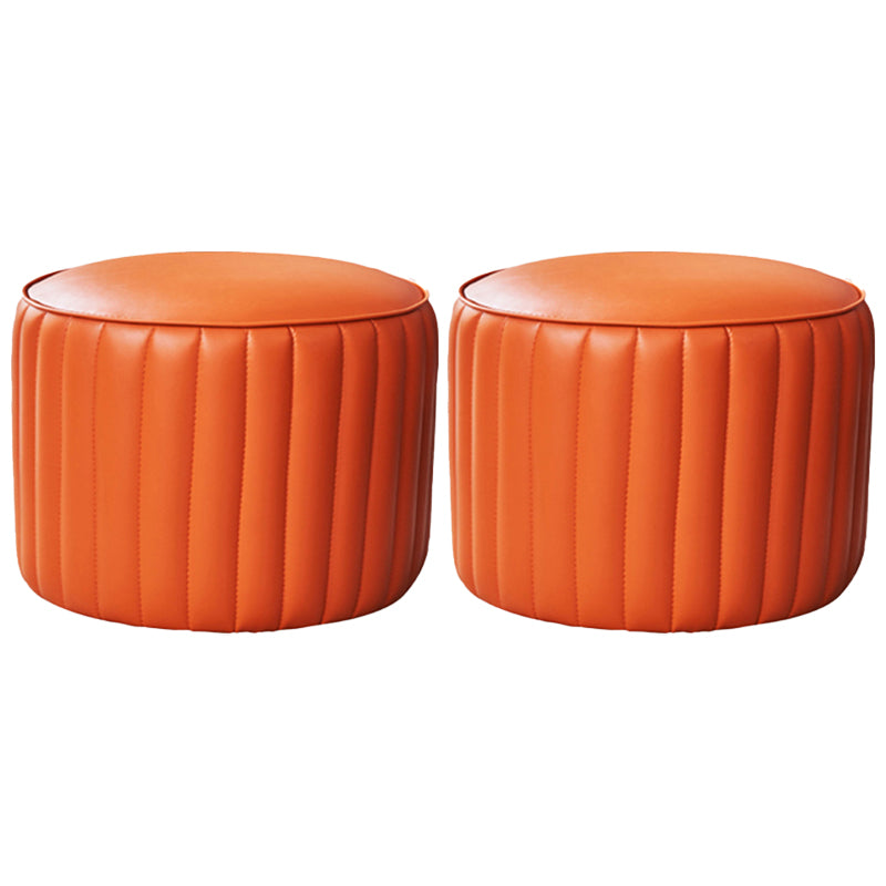 Modern Water Resistant Pouf Pure Color Round Leather Indoor Pouf