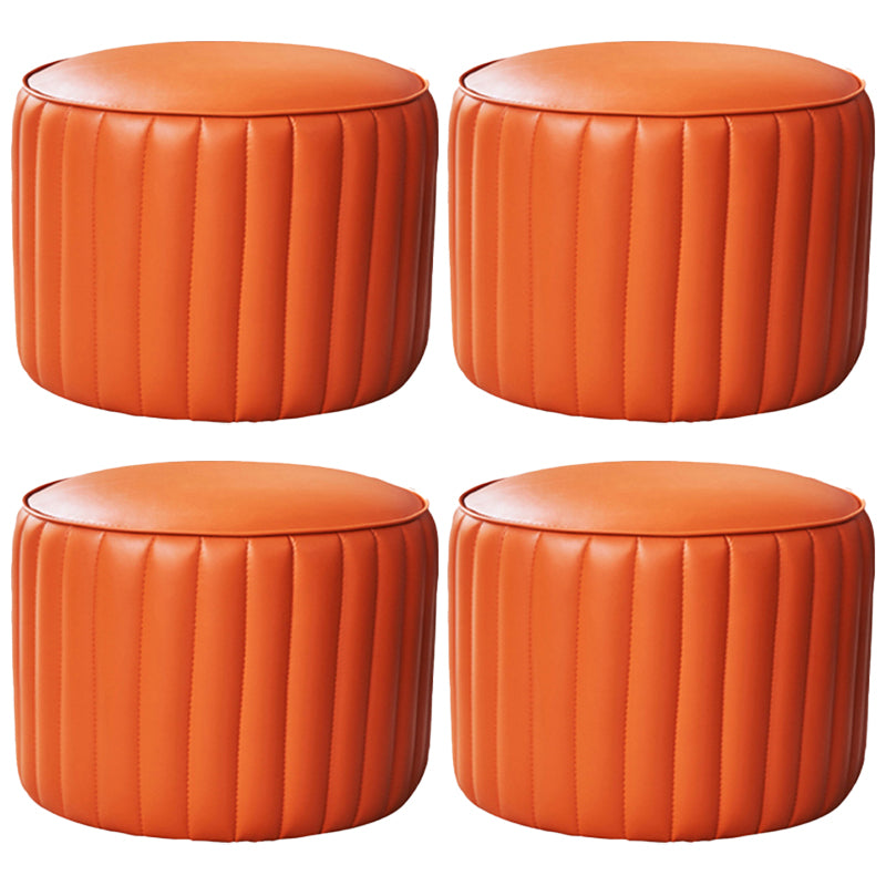 Modern Water Resistant Pouf Pure Color Round Leather Indoor Pouf