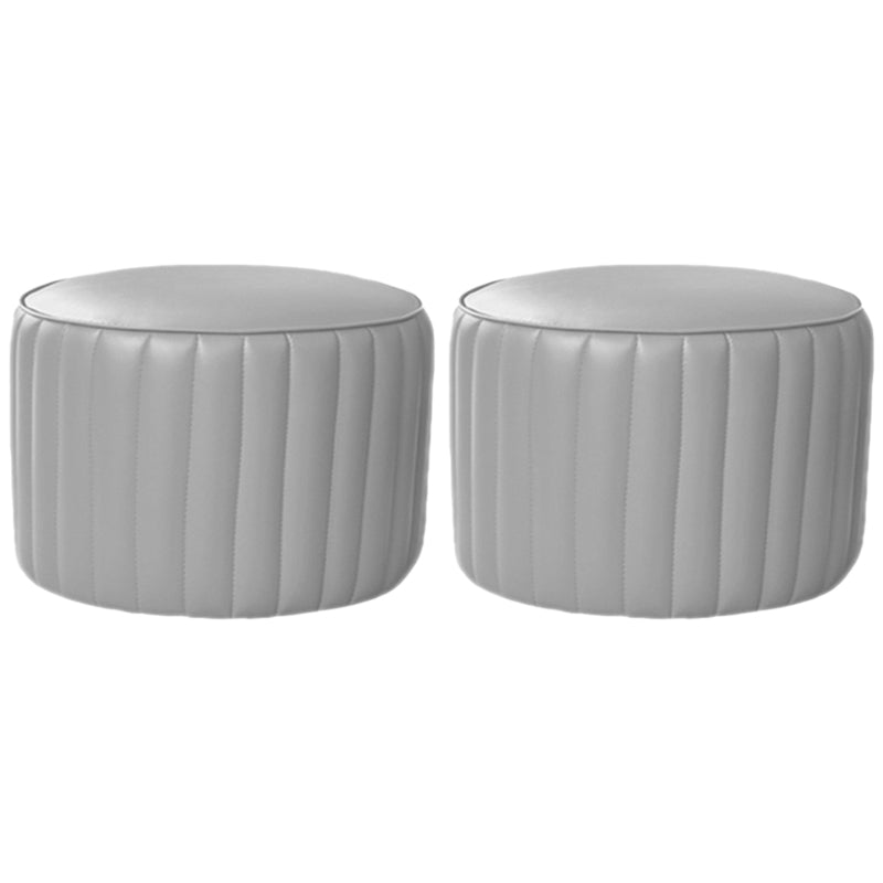 Modern Water Resistant Pouf Pure Color Round Leather Indoor Pouf